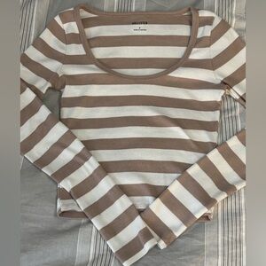 Hollister Brown and White Striped Long Sleeve Top